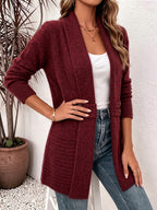 Elise | Burgundy Ribbed Knit Button-Tab Cardigan