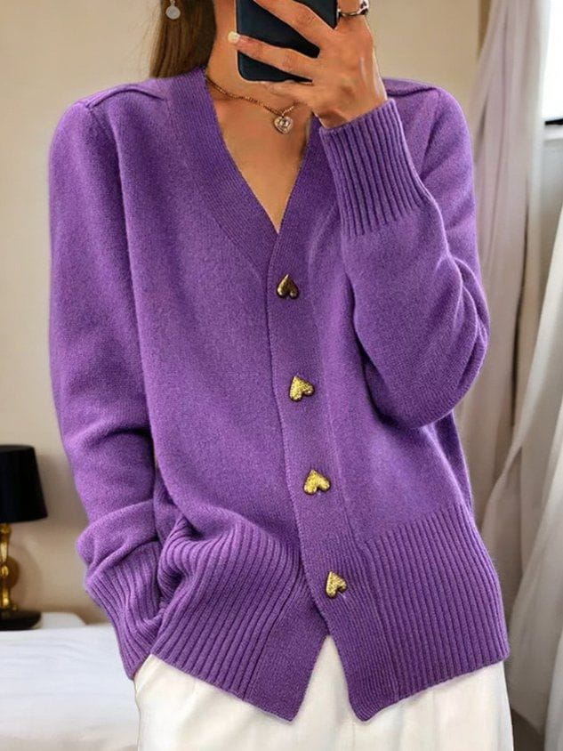 Zoe | Women's Heart-Button Knit Cardigan – Elegant V-Neck Layer for Everyday Styling