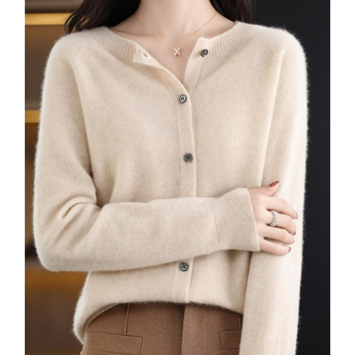 Tilly | Luxury Merino Wool & Cashmere Cardigan for Women – Elegant O-Neck Winter Knit