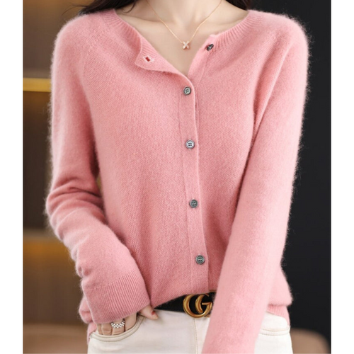 Amber | Luxury Merino Wool & Cashmere Cardigan for Women – Elegant O-Neck Winter Knit