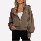 Maureen | Women's Zip Hoodie Relaxed Fit Cropped Drawstring Jacket