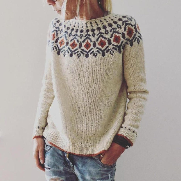 Frances | Women's Patterned Knit Sweater – Stylish Warm Comfortable Elegant Soft Everyday Autumn Jumper