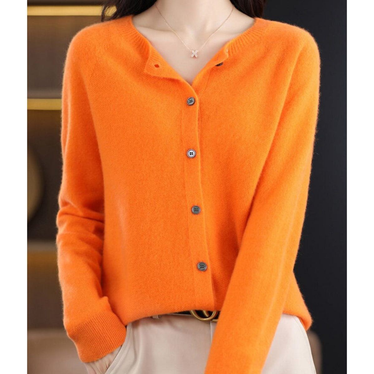 Amber | Luxury Merino Wool & Cashmere Cardigan for Women – Elegant O-Neck Winter Knit