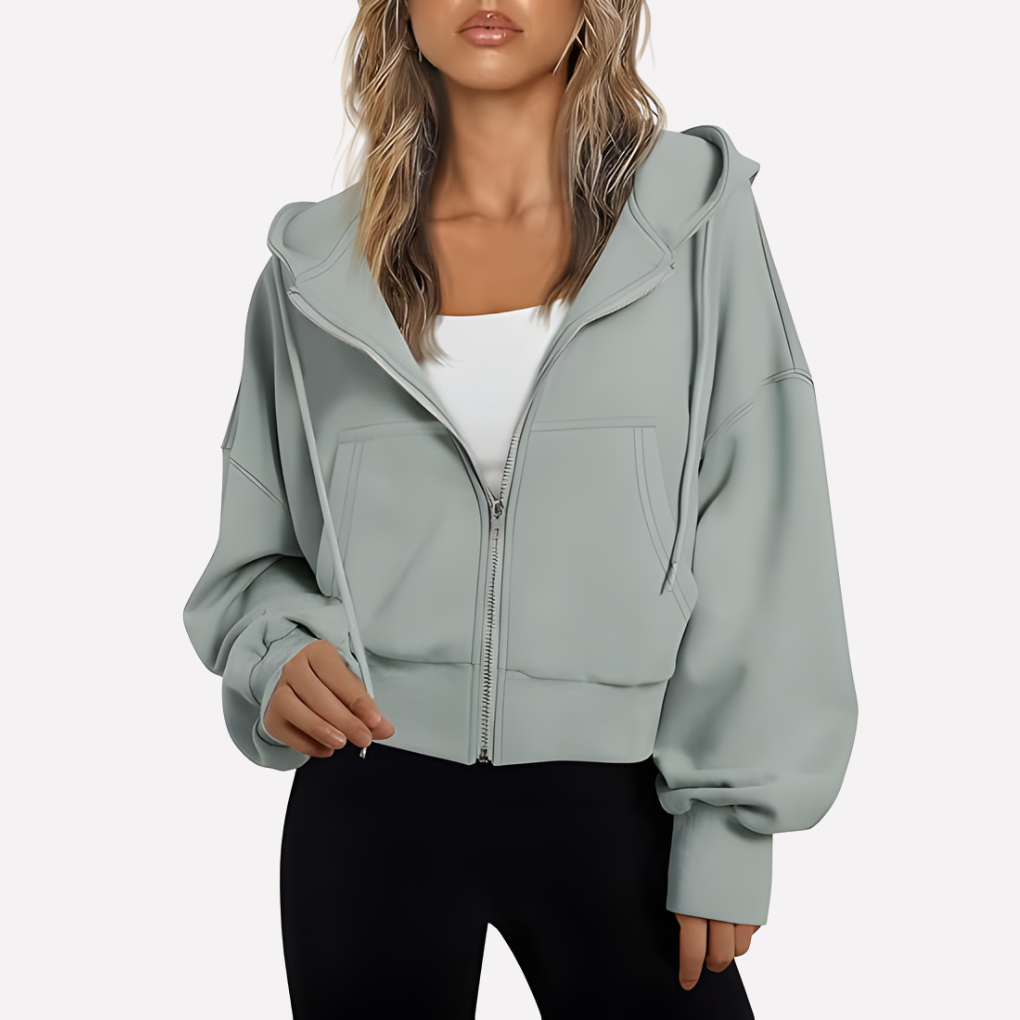 Maureen | Women's Zip Hoodie Relaxed Fit Cropped Drawstring Jacket