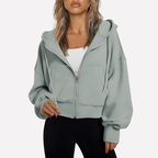 Maureen | Women's Zip Hoodie Relaxed Fit Cropped Drawstring Jacket