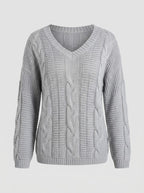 Paula | Women's Off-Shoulder Cable-Knit Sweater – Relaxed V-Neck Pullover for Cosy Seasonal Styling
