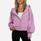 Maureen | Women's Zip Hoodie Relaxed Fit Cropped Drawstring Jacket