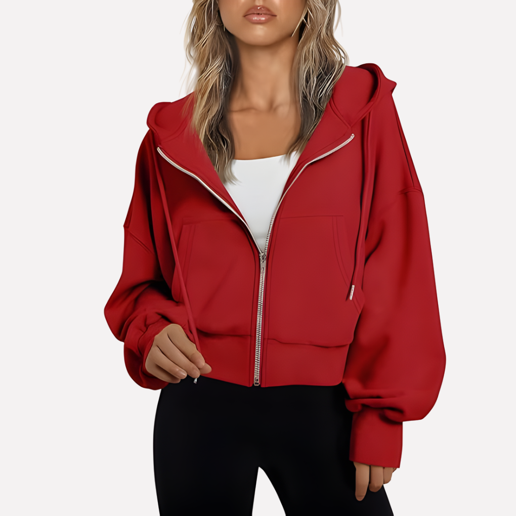 Maureen | Women's Zip Hoodie Relaxed Fit Cropped Drawstring Jacket