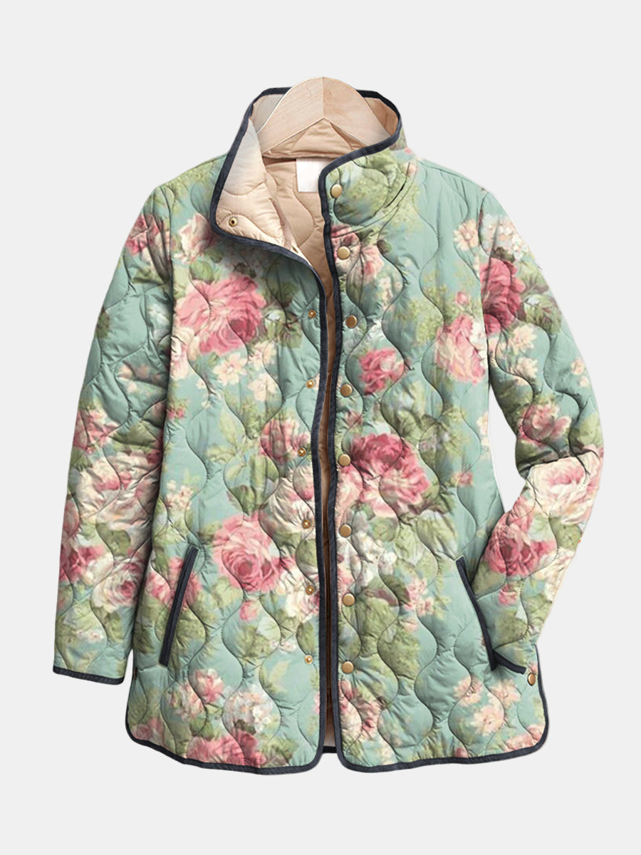 Marie | Retro Floral Patterned Quilted Jacket