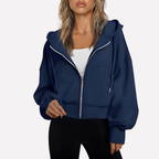 Maureen | Women's Zip Hoodie Relaxed Fit Cropped Drawstring Jacket