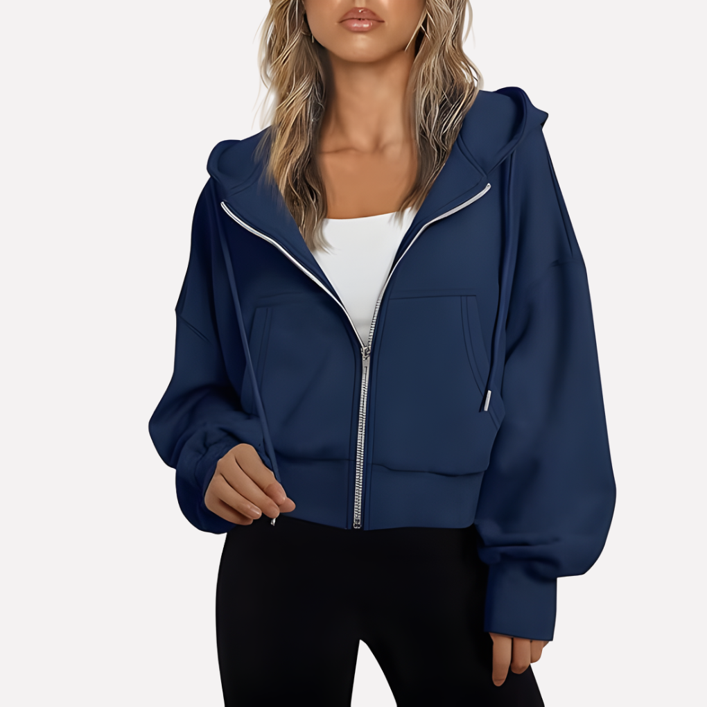 Maureen | Women's Zip Hoodie Relaxed Fit Cropped Drawstring Jacket