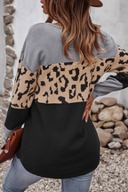 Bridget | Women's Leopard Colour-Block Knit Sweater – Relaxed Long-Sleeve Pullover for Stylish Winter Layering