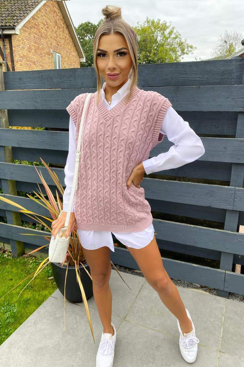Lois | Women's Cable Knit Vest and Shirt Two-Piece Set
