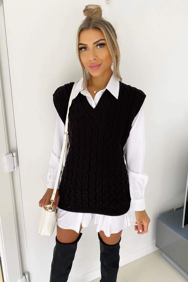 Lois | Women's Cable Knit Vest and Shirt Two-Piece Set