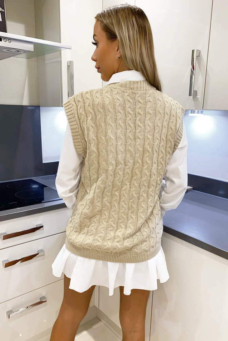 Lois | Women's Cable Knit Vest and Shirt Two-Piece Set