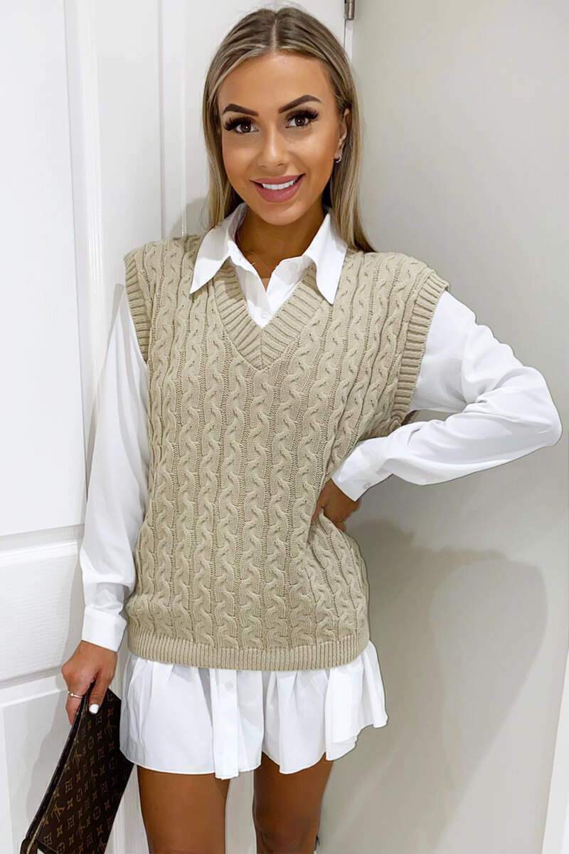 Lois | Women's Cable Knit Vest and Shirt Two-Piece Set