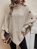 Maxine | High Neck Batwing Poncho Sweater, Asymmetrical Cable Knit Pullover