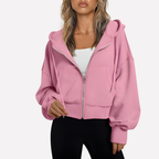 Maureen | Women's Zip Hoodie Relaxed Fit Cropped Drawstring Jacket