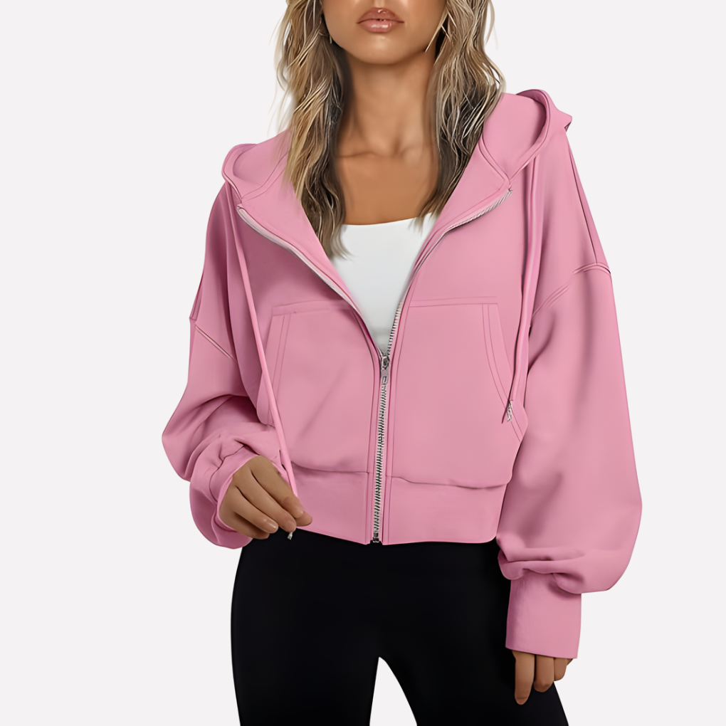 Maureen | Women's Zip Hoodie Relaxed Fit Cropped Drawstring Jacket