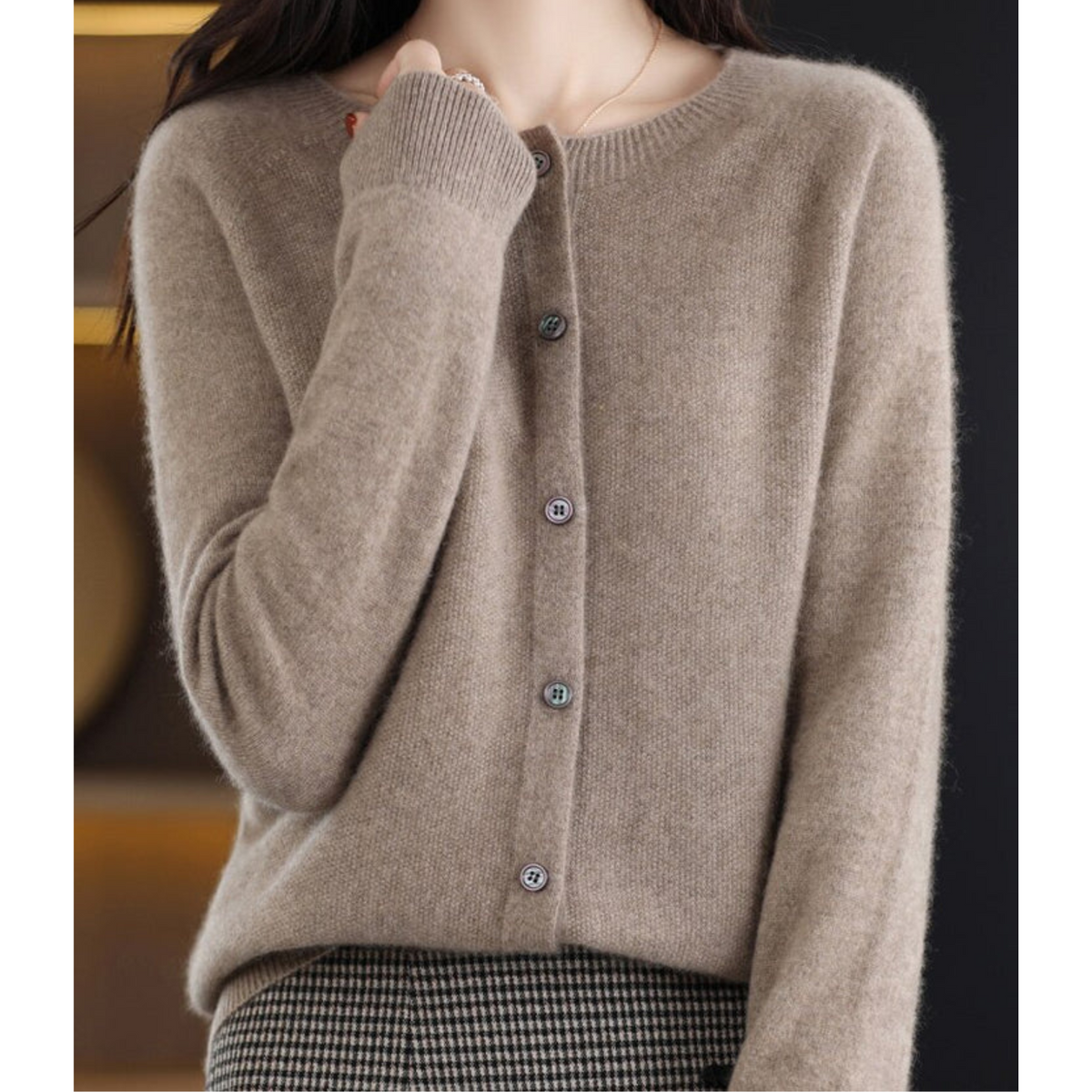 Tilly | Luxury Merino Wool & Cashmere Cardigan for Women – Elegant O-Neck Winter Knit