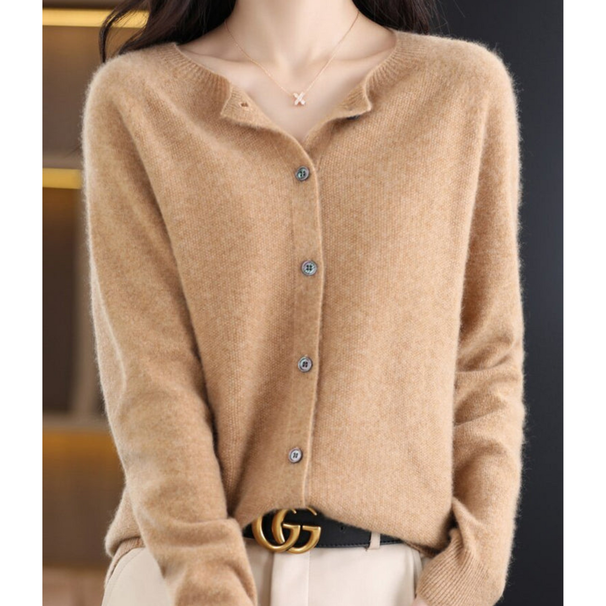 Amber | Luxury Merino Wool & Cashmere Cardigan for Women – Elegant O-Neck Winter Knit
