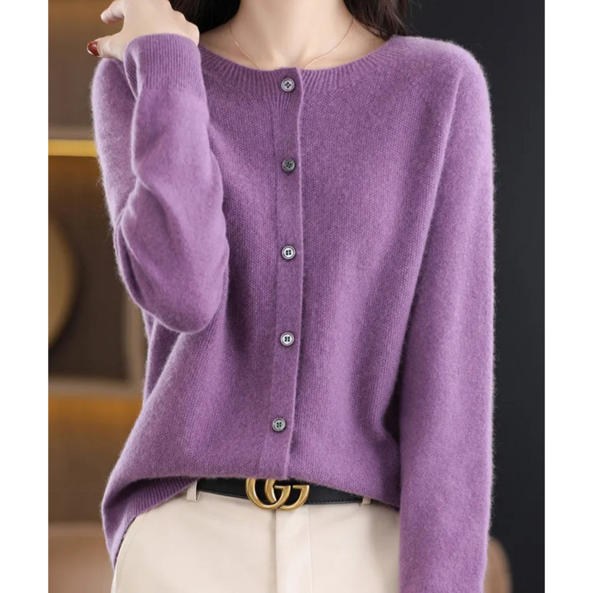Amber | Luxury Merino Wool & Cashmere Cardigan for Women – Elegant O-Neck Winter Knit