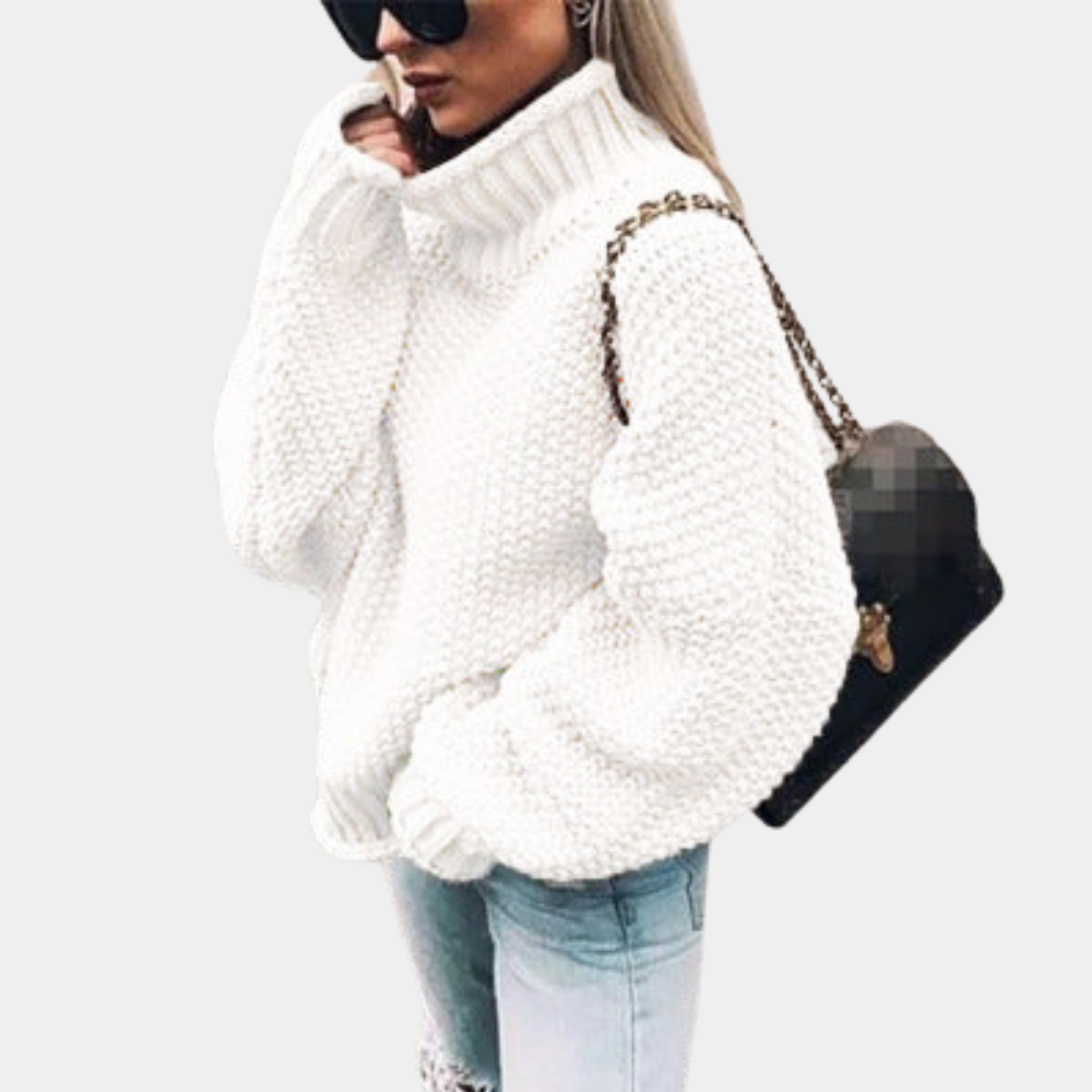 June | Women's Oversized Chunky Turtleneck Sweater – Textured Long-Sleeve Knit Jumper for Cosy Winter Layering and Everyday Wear