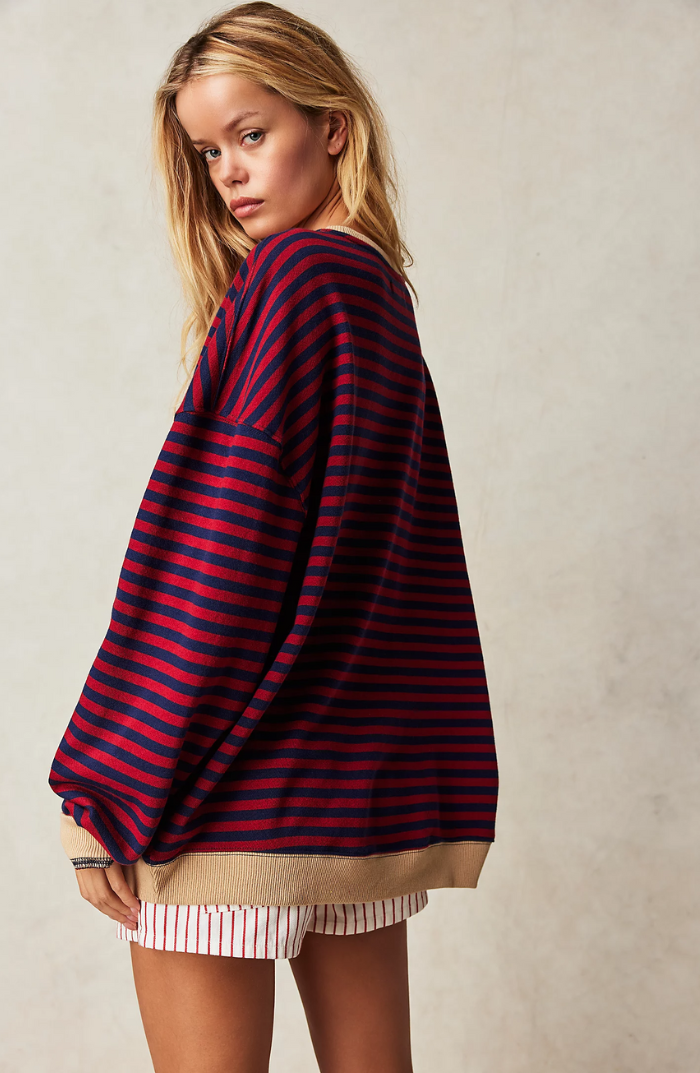Sabrina | Women's Oversized Striped Sweatshirt Relaxed Balloon Sleeve Pullover