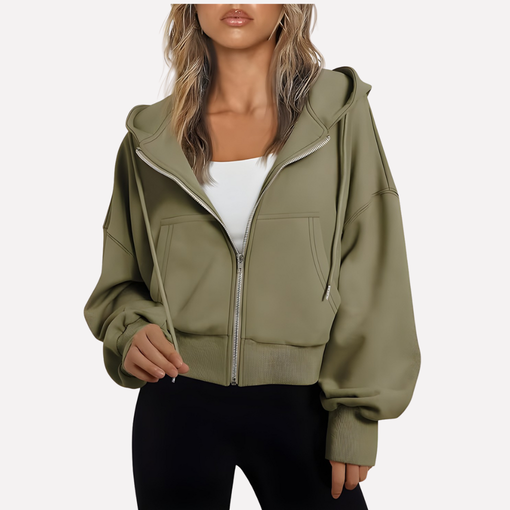 Maureen | Women's Zip Hoodie Relaxed Fit Cropped Drawstring Jacket