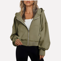 Maureen | Women's Zip Hoodie Relaxed Fit Cropped Drawstring Jacket