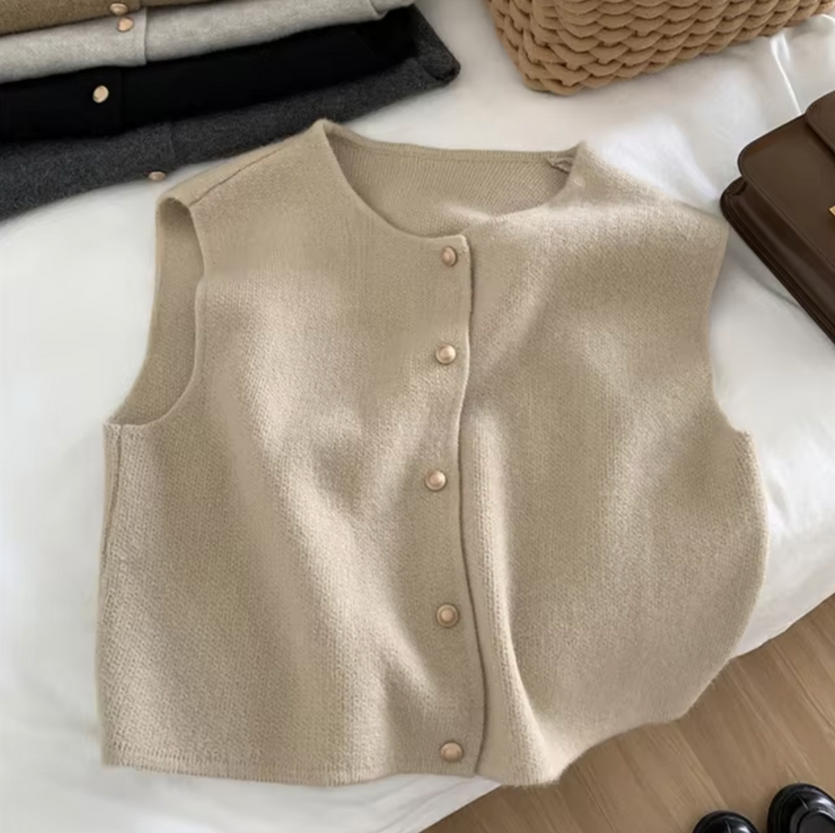Olivia | Women's Sleeveless Button-Up Knitted Vest – Soft Layering Style for Casual Work and Transitional Everyday Wear