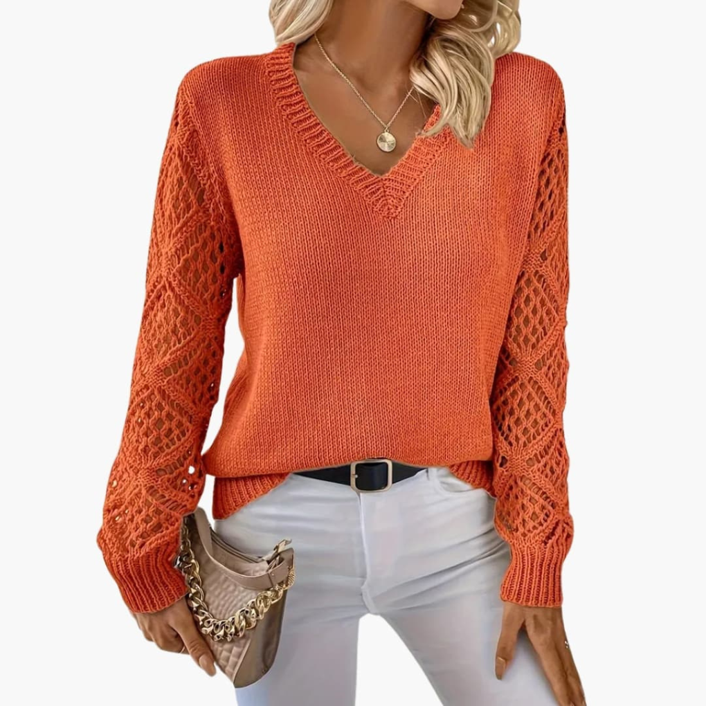 Sylvia | Women's Knitted V-Neck Jumper Open Sleeve Detail Pullover