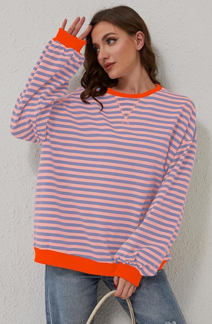 Sabrina | Women's Oversized Striped Sweatshirt Relaxed Balloon Sleeve Pullover