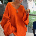 Jean | Women's Oversized V-Neck Knitted Sweater – Relaxed Longline Lightweight Style for Casual Spring Days and Everyday Layering