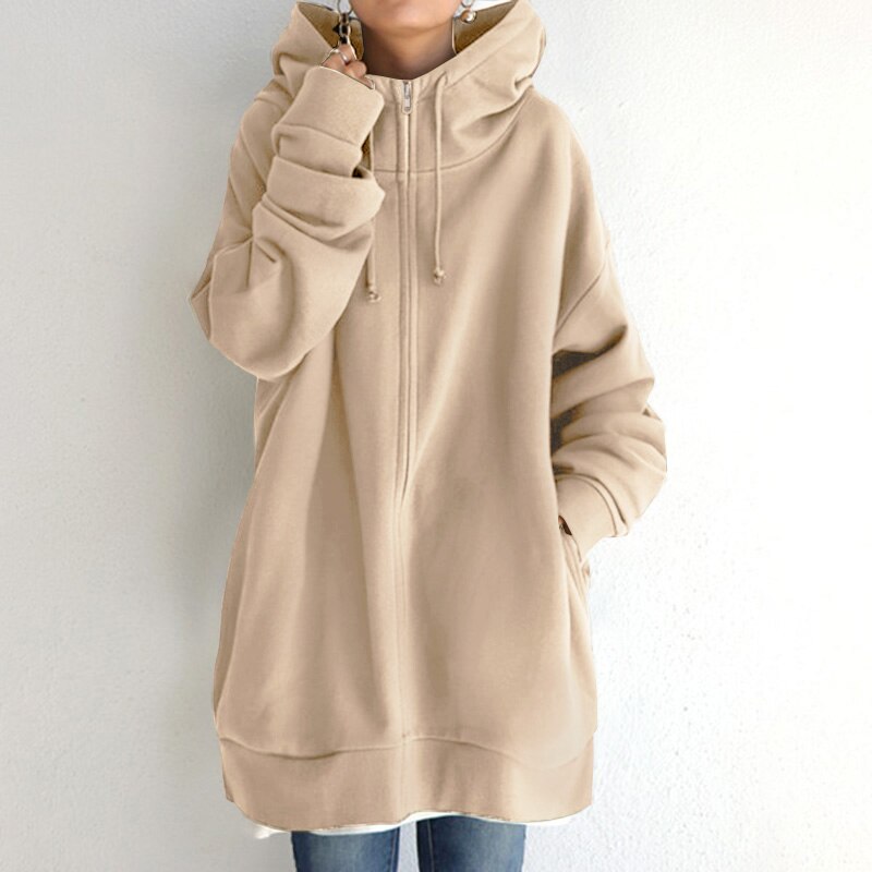 Sophia | Women's Oversized Zip-Up Hoodie – Longline Relaxed Sweatshirt Layer with Drawstring Hood for Everyday Comfort
