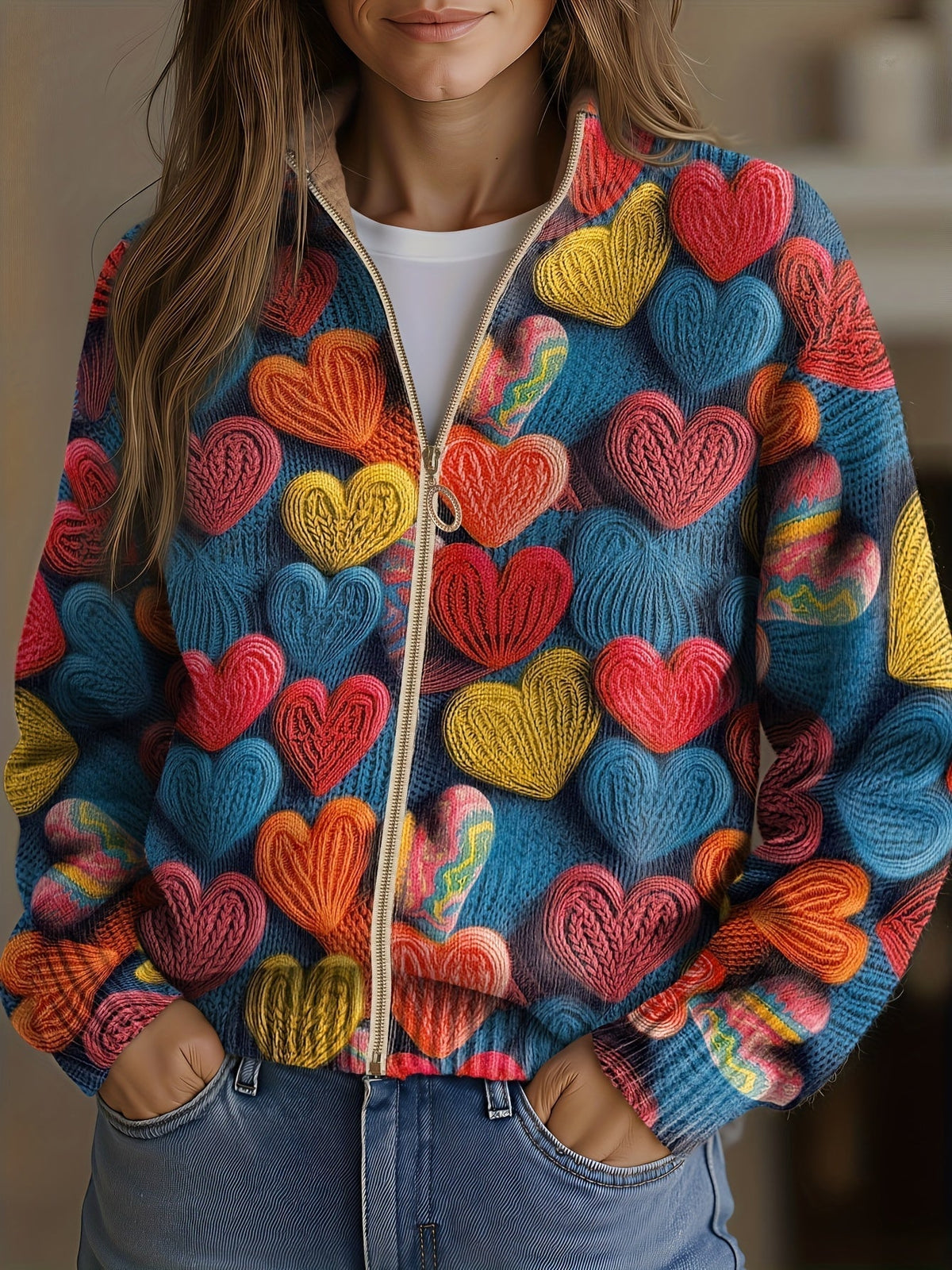 Greta | Multicolor Hearts Textured Knit Pattern