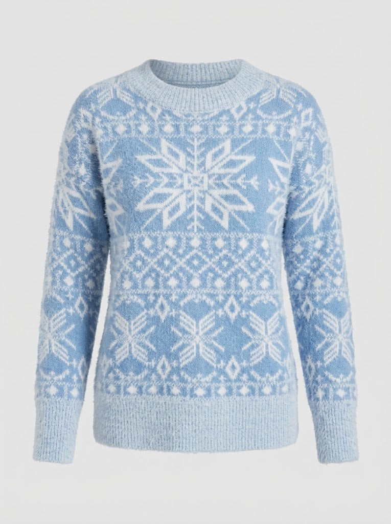 Betty | Women's Nordic Snowflake Knit Sweater – Festive Crew-Neck Pullover for Winter Days
