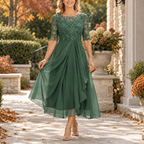 Joan | Lace Bodice Draped Midi Dress