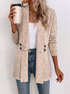 Abigail | Oatmeal Ribbed Knit Button-Tab Cardigan