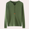 Amanda | Women's Ribbed Knit Sweater with Notched Neck and Button Placket