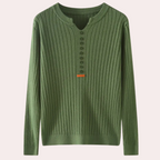 Amanda | Women's Ribbed Knit Sweater with Notched Neck and Button Placket