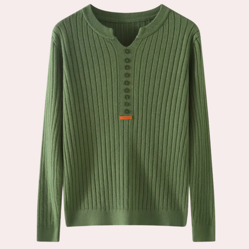 Amanda | Women's Ribbed Knit Sweater with Notched Neck and Button Placket