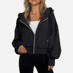 Maureen | Women's Zip Hoodie Relaxed Fit Cropped Drawstring Jacket