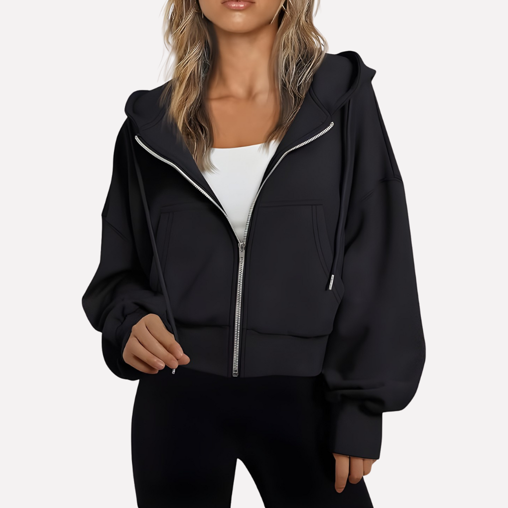 Maureen | Women's Zip Hoodie Relaxed Fit Cropped Drawstring Jacket
