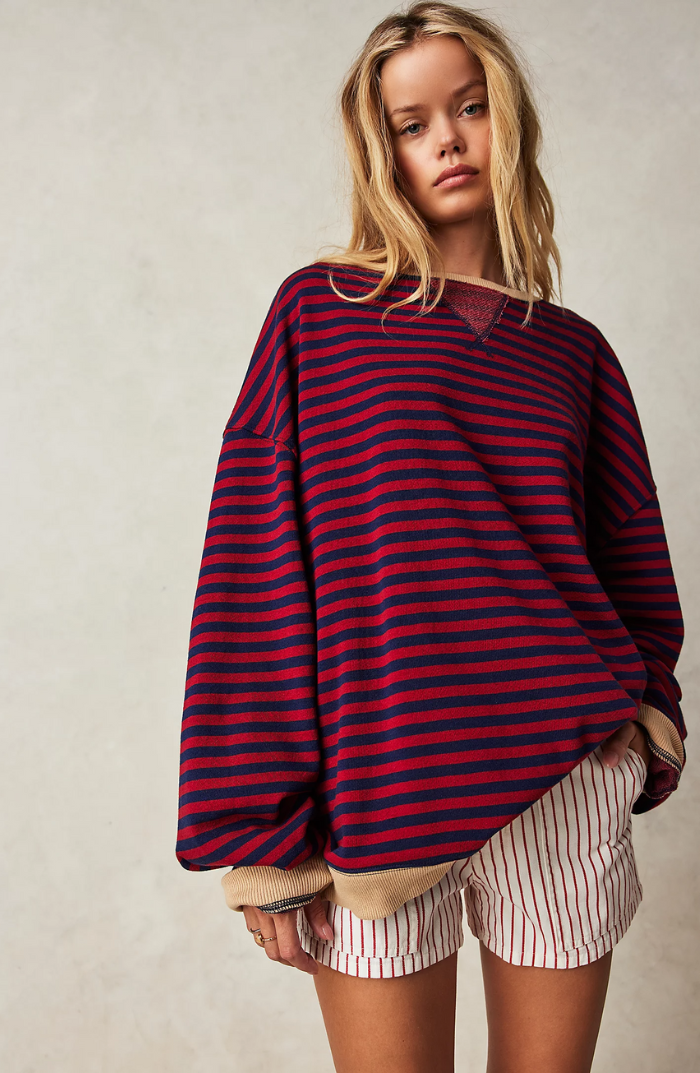 Sabrina | Women's Oversized Striped Sweatshirt Relaxed Balloon Sleeve Pullover