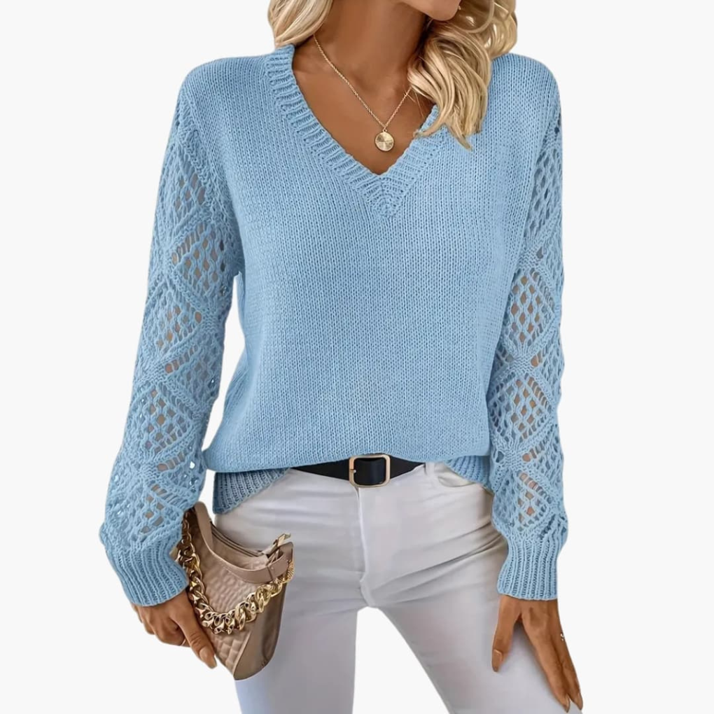 Sylvia | Women's Knitted V-Neck Jumper Open Sleeve Detail Pullover