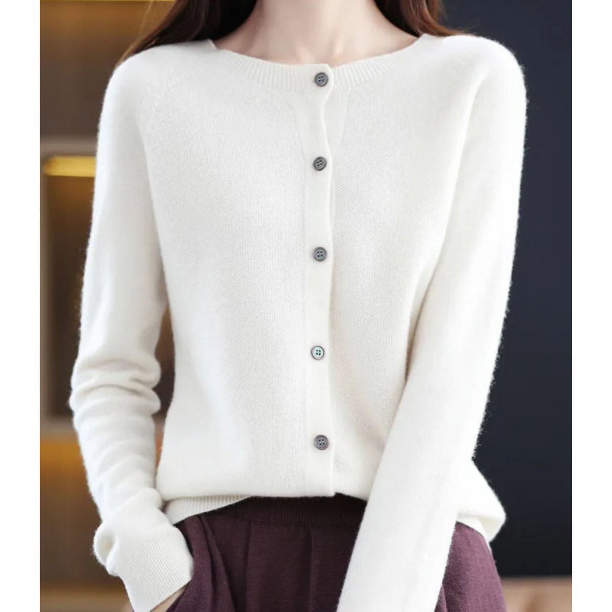 Tilly | Luxury Merino Wool & Cashmere Cardigan for Women – Elegant O-Neck Winter Knit