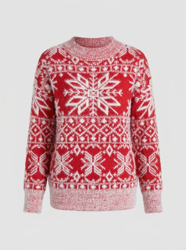 Betty | Women's Nordic Snowflake Knit Sweater – Festive Crew-Neck Pullover for Winter Days