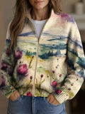 Tilly | Scottish Thistle Landscape Zip Cardigan