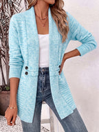 Beverly | Aqua Ribbed Knit Button-Tab Cardigan